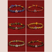 Buddha Stones 925 Sterling Silver Fu Character Luck Multicolored Rope Bracelet