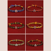 Buddha Stones 925 Sterling Silver Fu Character Luck Multicolored Rope Bracelet Bracelet BS 23