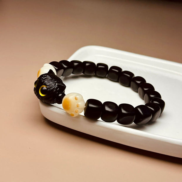 Buddha Stones Ebony Wood Cute Cat Bodhi Seed Paw Claw Peace Bracelet Bracelet BS 2