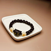 Buddha Stones Ebony Wood Cute Cat Bodhi Seed Paw Claw Peace Bracelet Bracelet BS 6