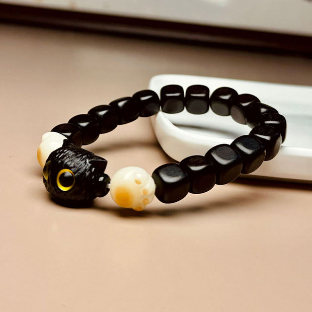 Buddha Stones Ebony Wood Cute Cat Bodhi Seed Paw Claw Peace Bracelet Bracelet BS 3