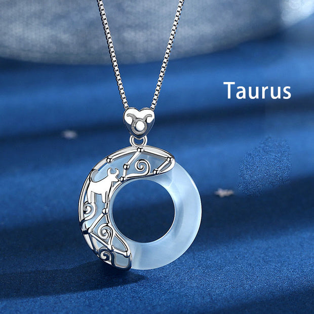 Buddha Stones 925 Sterling Silver 12 Constellations of the Zodiac Cat's Eye Love Support Necklace Pendant Necklaces & Pendants BS Taurus