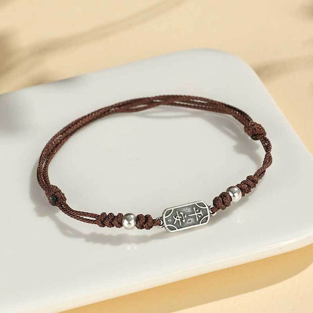 Buddha Stones Handmade 925 Sterling Silver Peace And Joy Safe Well Protection Braided Bracelet Bracelet BS Brown Rope(Wrist Circumference 14-16cm)