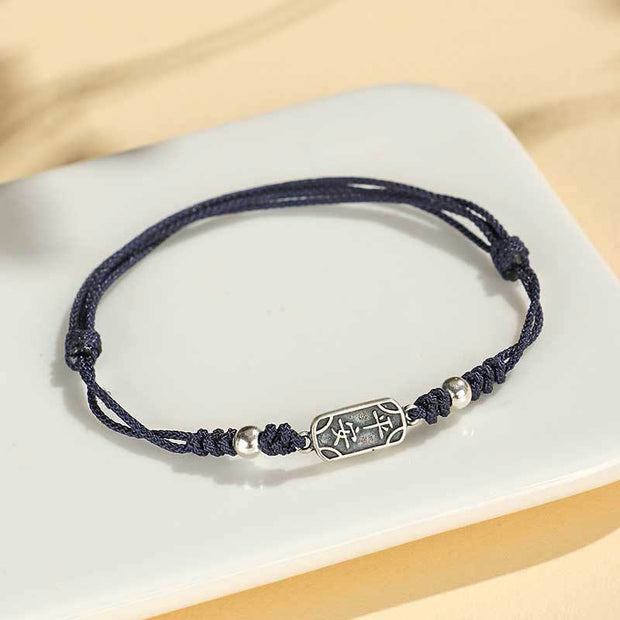 Buddha Stones Handmade 925 Sterling Silver Peace And Joy Safe Well Protection Braided Bracelet Bracelet BS Navy Blue Rope(Wrist Circumference 14-16cm)
