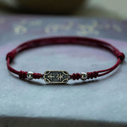 Buddha Stones Handmade 925 Sterling Silver Peace And Joy Safe Well Protection Braided Bracelet Bracelet BS Dark Red Rope(Wrist Circumference 14-16cm)