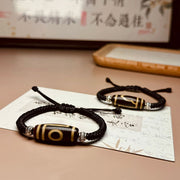 Buddha Stones Tibetan Nine-Eye Dzi Bead Three-eyed Dzi Bead Wealth Protection Rope Bracelet Bracelet BS 4