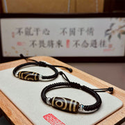 Buddha Stones Tibetan Nine-Eye Dzi Bead Three-eyed Dzi Bead Wealth Protection Rope Bracelet Bracelet BS main