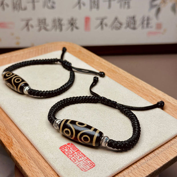 Buddha Stones Tibetan Nine-Eye Dzi Bead Three-eyed Dzi Bead Wealth Protection Rope Bracelet Bracelet BS 13