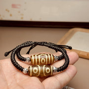 Buddha Stones Tibetan Nine-Eye Dzi Bead Three-eyed Dzi Bead Wealth Protection Rope Bracelet Bracelet BS 28