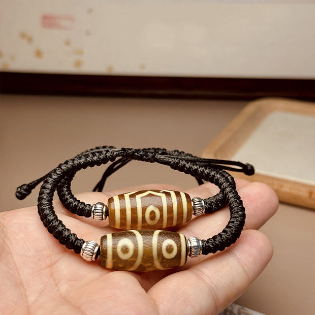 Buddha Stones Tibetan Nine-Eye Dzi Bead Three-eyed Dzi Bead Wealth Protection Rope Bracelet Bracelet BS 28