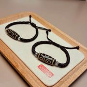 Buddha Stones Tibetan Nine-Eye Dzi Bead Three-eyed Dzi Bead Wealth Protection Rope Bracelet Bracelet BS 14