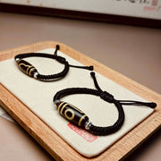 Buddha Stones Tibetan Nine-Eye Dzi Bead Three-eyed Dzi Bead Wealth Protection Rope Bracelet Bracelet BS 6