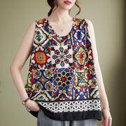 Buddha Stones Ethnic Geometry Print Crew Neck Tank Top Women's Tank Top BS F(Fit for US4-6; UK/AU8-10; EU36-38)