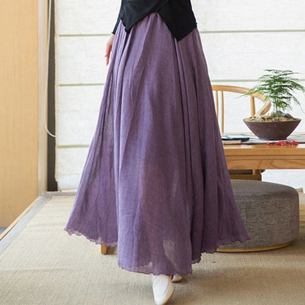 Buddha Stones Solid Color Elastic High Waist Linen Skirt