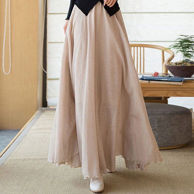 Buddha Stones Solid Color Elastic High Waist Linen Skirt Skirt BS PapayaWhip M(Fit for US6; UK/AU10; EU38)