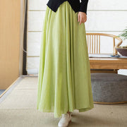 Buddha Stones Solid Color Elastic High Waist Linen Skirt Skirt BS PaleGreen M(Fit for US6; UK/AU10; EU38)