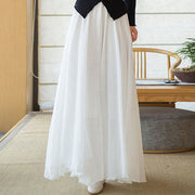 Buddha Stones Solid Color Elastic High Waist Linen Skirt Skirt BS White M(Fit for US6; UK/AU10; EU38)