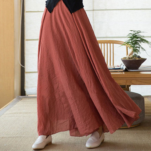 Buddha Stones Solid Color Elastic High Waist Linen Skirt Skirt BS 7