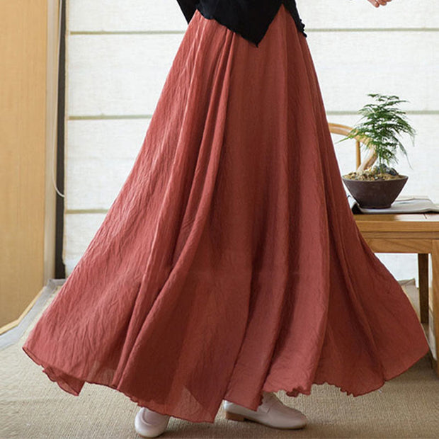 Buddha Stones Solid Color Elastic High Waist Linen Skirt Skirt BS 2