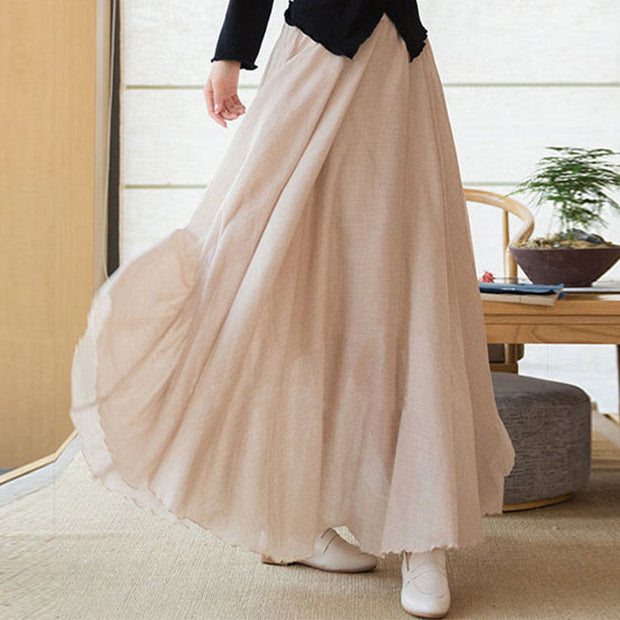 Buddha Stones Solid Color Elastic High Waist Linen Skirt Skirt BS 28