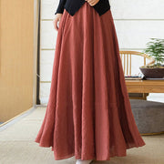 Buddha Stones Solid Color Elastic High Waist Linen Skirt