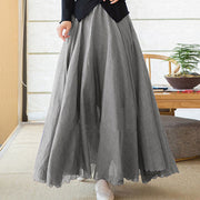 Buddha Stones Solid Color Elastic High Waist Linen Skirt Skirt BS 36