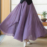 Buddha Stones Solid Color Elastic High Waist Linen Skirt Skirt BS 13