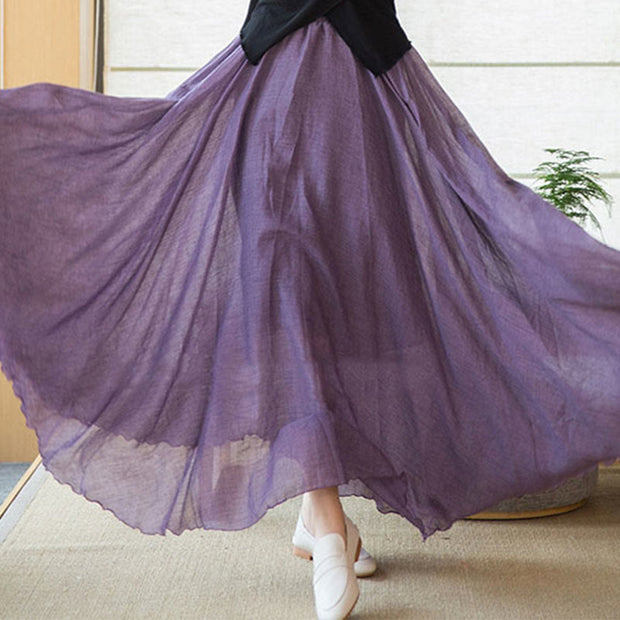 Buddha Stones Solid Color Elastic High Waist Linen Skirt Skirt BS 9