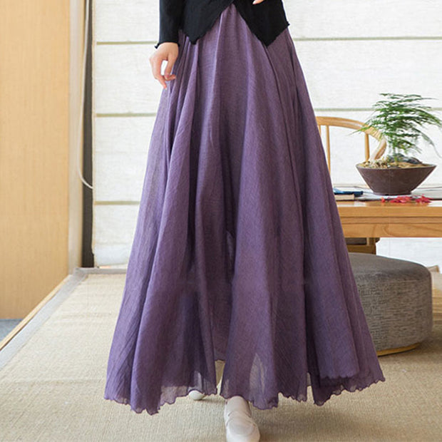 Buddha Stones Solid Color Elastic High Waist Linen Skirt Skirt BS 12