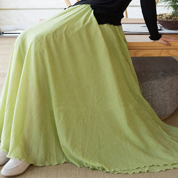 Buddha Stones Solid Color Elastic High Waist Linen Skirt Skirt BS 25