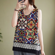 Buddha Stones Ethnic Geometry Print Crew Neck Tank Top Women's Tank Top BS 3