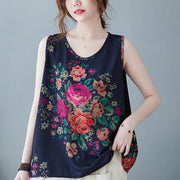 Buddha Stones Retro Peony Flowers Round Neck Tank Top Vest Women's Tank Top BS 2