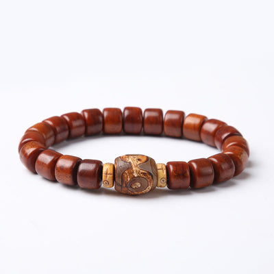 Buddha Stones Tibetan Yak Bone Three-Eyed Dzi Bead Sheep Horn Red Agate Strength Bracelet Bracelet BS 8*10mm Yak Bone Three-Eyed Dzi Bead(Wrist Circumference 14-16cm)