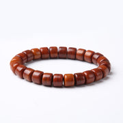 Buddha Stones Tibetan Yak Bone Three-Eyed Dzi Bead Sheep Horn Red Agate Strength Bracelet