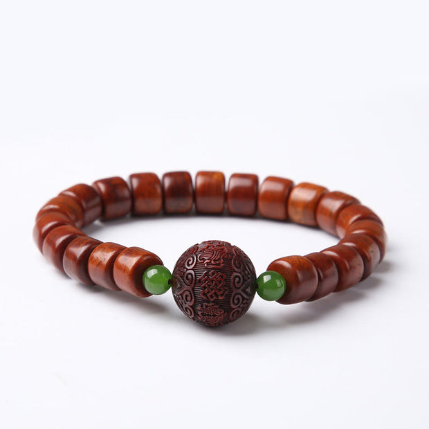Buddha Stones Tibetan Yak Bone Three-Eyed Dzi Bead Sheep Horn Red Agate Strength Bracelet