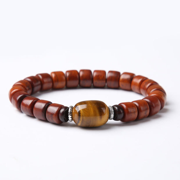 Buddha Stones Tibetan Yak Bone Three-Eyed Dzi Bead Sheep Horn Red Agate Strength Bracelet Bracelet BS 8*10mm Yak Bone Tiger Eye(Wrist Circumference 14-16cm)