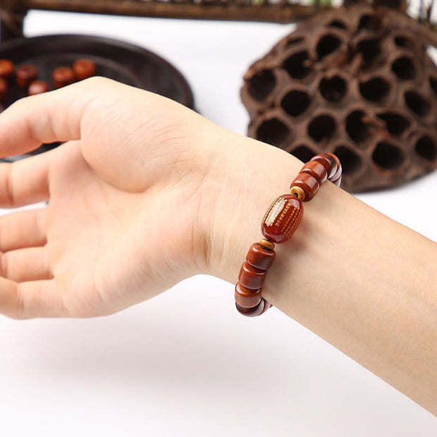 Buddha Stones Tibetan Yak Bone Three-Eyed Dzi Bead Sheep Horn Red Agate Strength Bracelet Bracelet BS 18