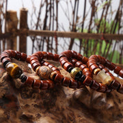 FREE Today: Balance Energy Tibetan Yak Bone Three-Eyed Dzi Bead Sheep Horn Red Agate Bracelet