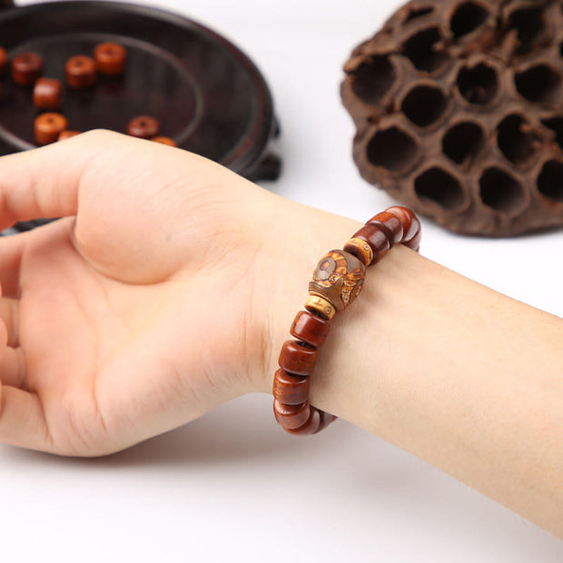 FREE Today: Balance Energy Tibetan Yak Bone Three-Eyed Dzi Bead Sheep Horn Red Agate Bracelet