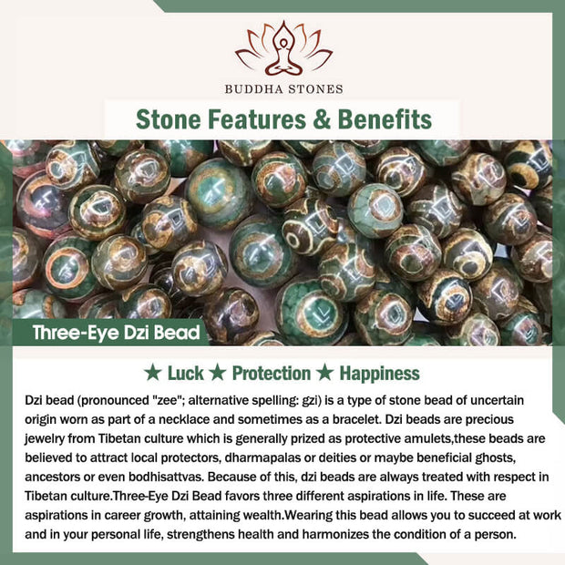 Buddha Stones Tibetan Yak Bone Three-Eyed Dzi Bead Sheep Horn Red Agate Strength Bracelet