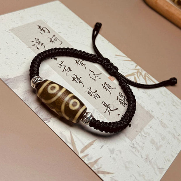 Buddha Stones Tibetan Nine-Eye Dzi Bead Three-eyed Dzi Bead Wealth Protection Rope Bracelet Bracelet BS Three-Eyed Dzi Bead(Wrist Circumference 14-16cm)