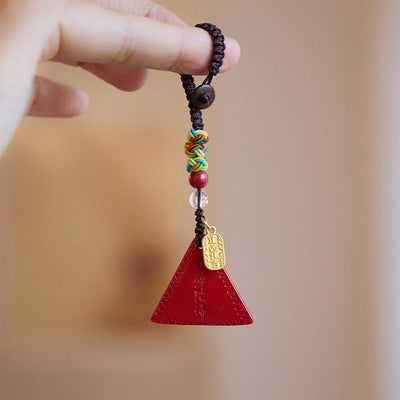 Buddha Stones Cinnabar Triangle Pattern Talisman Keep Away Evil Spirits Key Chain Key Chain BS Cinnabar(Calm♥Concentration)