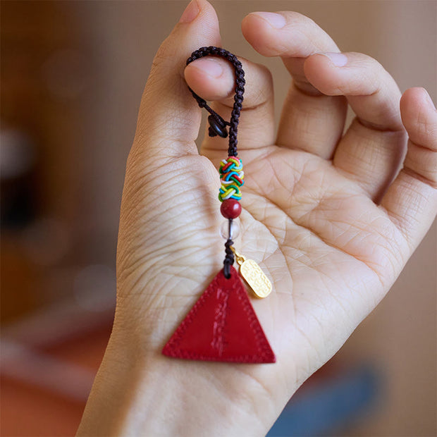 Buddha Stones Cinnabar Triangle Pattern Talisman Keep Away Evil Spirits Key Chain Key Chain BS 4