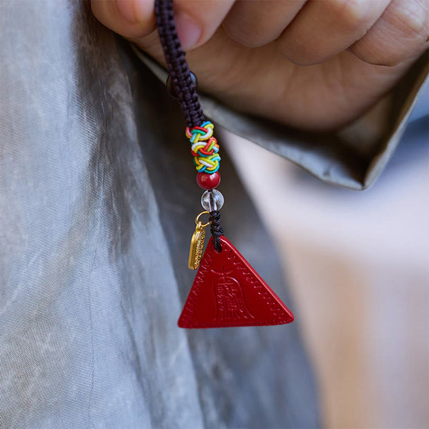 Buddha Stones Cinnabar Triangle Pattern Talisman Keep Away Evil Spirits Key Chain Key Chain BS 3