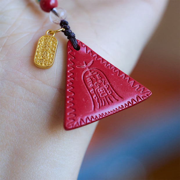 Buddha Stones Cinnabar Triangle Pattern Talisman Keep Away Evil Spirits Key Chain Key Chain BS 2