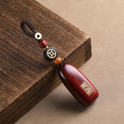 FREE Today: Peace Protection Small Leaf Red Sandalwood Ebony Wood Copper Coin Key Chain