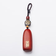 Buddha Stones Small Leaf Red Sandalwood Ebony Wood Peace Auspicious Copper Coin Protection Key Chain Key Chain BS 9