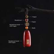 FREE Today: Peace Protection Small Leaf Red Sandalwood Ebony Wood Copper Coin Key Chain