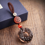 Buddha Stones Round Ice Obsidian PiXiu Peace Buckle Positive Key Chain Key Chain BS Small Leaf Red Sandalwood PiXiu