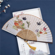 Buddha Stones Butterfly Orchid Cat Handheld Cotton Linen Bamboo Folding Fan 22cm Folding Fan BS Butterfly 22cm